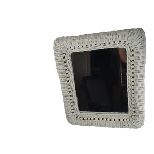 Vintage Cottage Style White Wicker Rattan Mirror Boho 21 in x 17.5 in - Picture 1 of 7