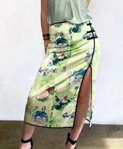 ZARA HIGH-WAIST CHINESE TOGGLE ORIENTAL FLORAL PRINT MIDI MAXI LONG PENCIL SKIRT - Picture 1 of 24