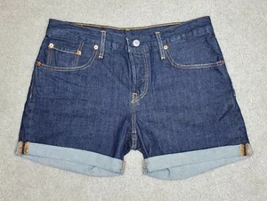 Levis 501 Womens 26 Shorts Mid Rise Jeans Button Fly Cut Off Denim Blue - Picture 1 of 5