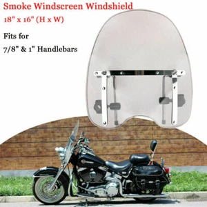 Universal 7/8" and 1"Handlebar Smoke Motorcycle Windshield Screen for Harley - Picture 1 of 12