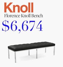 Florence Knoll Three Seat Bench Lounge Chair Barcelona Black Leather Eames MCM