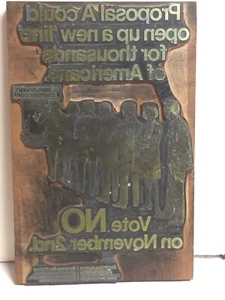 Large "Vote NO Proposal for Can Deposits ~ Michigan Printer Type Block ~PB66 - Picture 1 of 5
