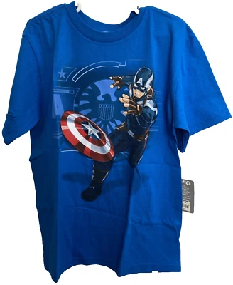 Disney Store Captain America Graphic T-shirt Size M(7/8) Blue Short Sleeves NWT - Image 1 of 4