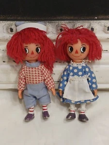 Vintage Bobb Merrill 4" Jointed Raggedy Ann & Andy Dolls - Rubber vinyl set (#7) - Picture 1 of 4