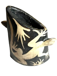 Rare Lenca Vase Indigenous Vtg Blackware Pottery 8” Tall Black /Cream - Foto 1 di 5