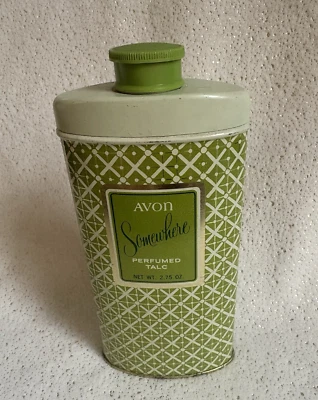 Avon Somewhere Perfumed Talc Tin  2.75oz FULL No box (Green Tin) - Image 1 of 4