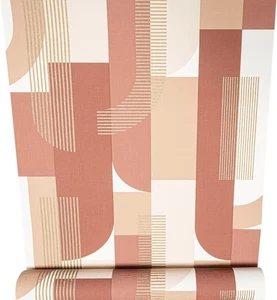 Burgundy Geometric Wallpaper Multi Gold Metallic Textured Vinyl Paste The Wall - Picture 1 of 6