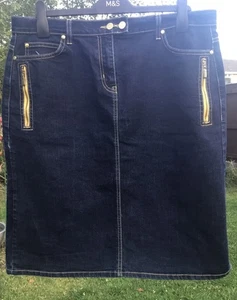 NEXT WOMENS DARK BLUE DENIM KNEE LENGTH SKIRT SIZE 16 - Picture 1 of 6