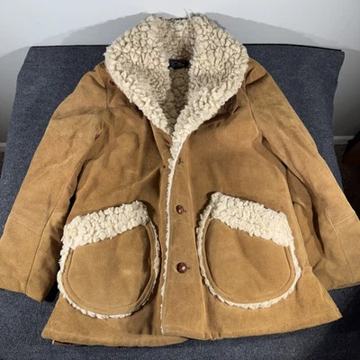 Vintage Goo Kay Suede Sherpa Lined Jacket Coat Men’s Size 44 Brown Western 70s - Image 1 of 4