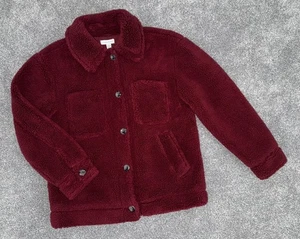 BNWT TOPSHOP BURGUNDY BORG COLLARED BUTTON FRONT JACKET SIZE S RRP £55 SOLD OUT - Picture 1 of 2