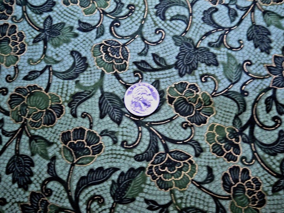 P&B FABRICS #76450 绿色花卉衬里金色带饰 — 第 1/1 张图片