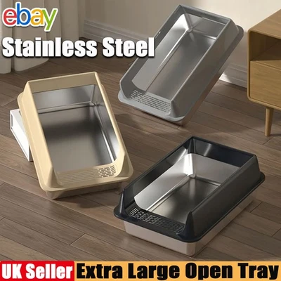 UNBRANDED(无品牌) Stainless Steel Cat Litter Box Large Metal Litter Tray Household Metal Litter UK