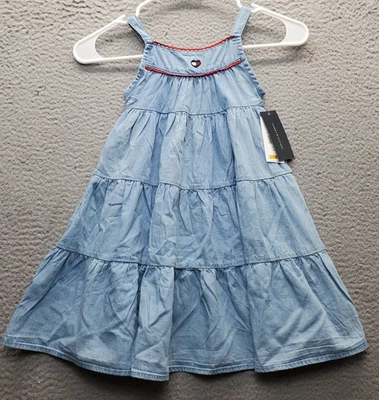 Tommy Hilfiger Vestido en Niveles Niños 3T Azul Denim Informal Sin Mangas Botón Trasero Foto 1 de 4