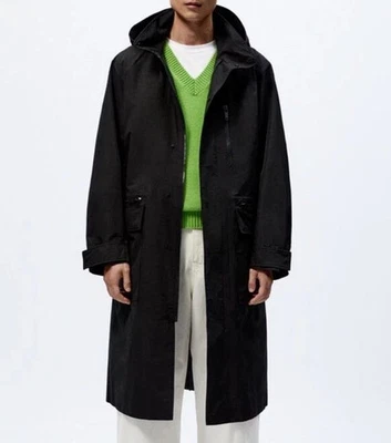 Studio Nicholson + ZARA Men Lightweight Black Oversized Coat Parka Hooded Size L - Image 1 of 4