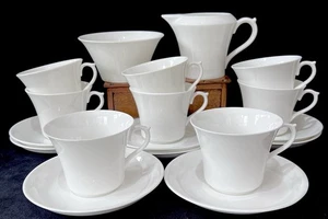 Shelley Satin White Fine Bone China Vintage 1960s Tea Set for 8 - 18 Piece - - Picture 1 of 16