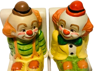Lefton Clowns Book Ends / Hand Painted Ceramic / VTG Set of 2 5x4 each Taiwan - Picture 1 of 3