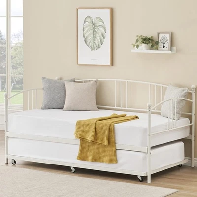 Daybed with Trundle, Twin Size Sofa Day Bed ,Metal Bed Frame Space Saving ,White - Image 1 of 4