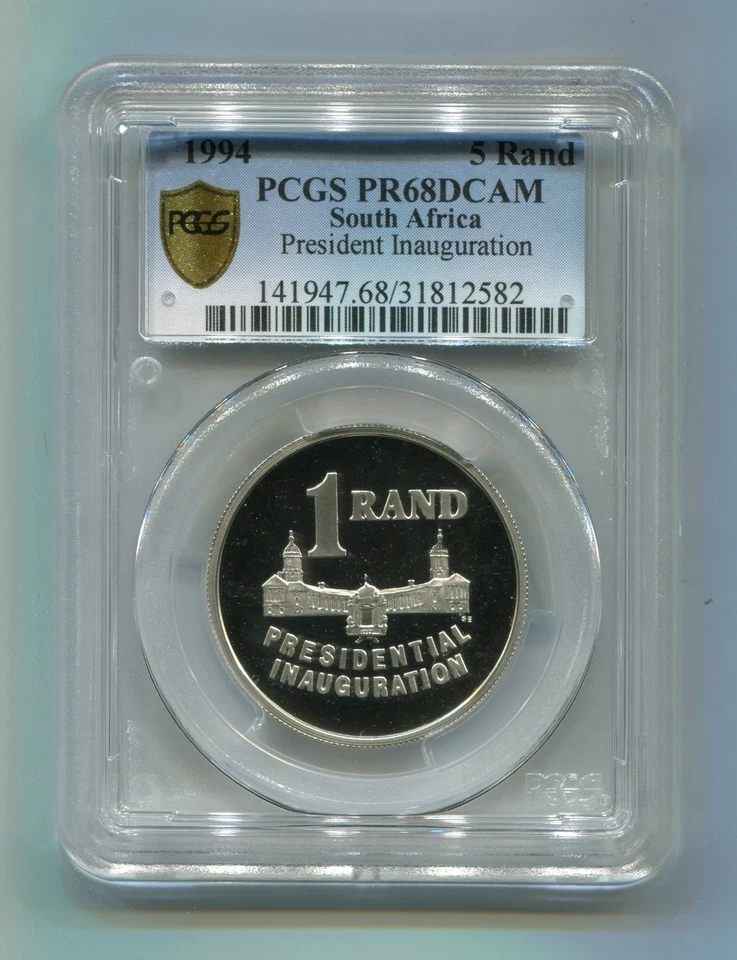 Серебряная монета инаугурации президента Манделы PCGS PR68DC Южная Африка 1994 R1 - Изображение 1 из 4