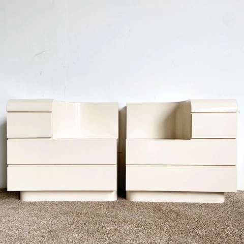Postmodern Cream Lacquer Laminate Oversized Nightstands Cover