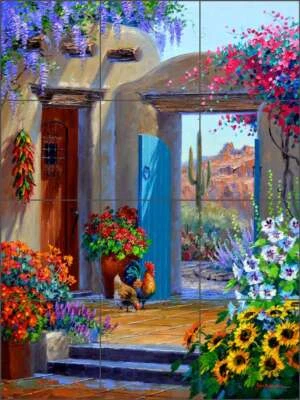 Mural de cerámica del suroeste Mikki Senkarik con salpicadero de azulejos de arte del desierto MSA253 Foto 1 de 2