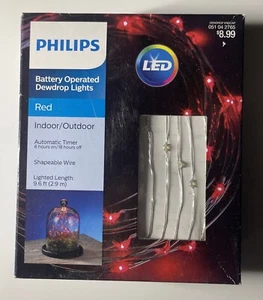 Philips 30ct LED Dewdrop Battery-Operated Shapable Lights in Red Color w Timer - Picture 1 of 3