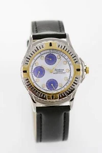 Armitron Uhr Herren Schwarz Leder Edelstahl Silber Gold Tag Datum 24hr 30m Quarz - Picture 1 of 3