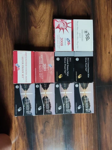 2007 2008 2009 2010 2011 2012 2013 2014 2015 2016 US MINT Silver Proof Set Lot Cover