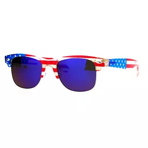 USA American Flag Print Sunglasses Patriotic Square Horn Rim Spring Hinge - Picture 1 of 25