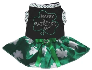 Happy St.Patrick's Day Clover Black Top Green Clover Tutu Pet Dog Puppy Dress - Picture 1 of 1