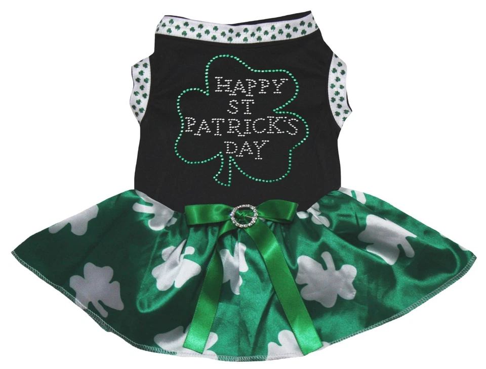 Happy St.Patrick's Day Clover Black Top Green Clover Tutu Pet Dog Puppy Dress - Image 1 of 1