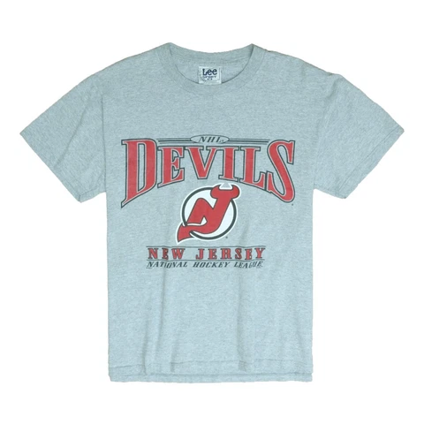 Vintage New Jersey Devils Lee Sport T-Shirt Size Medium Gray 90s NHL Cover