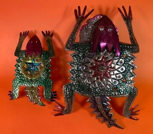 Mexican Folk Art Hammered Punched Tin LIZARD Candle Sconces Set of 2 - Picture 1 of 14