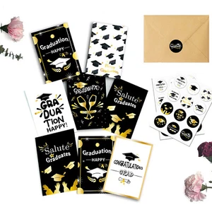 6 PCS Graduation Season Message Card,Graduation Cards Assortment, Black And - Picture 1 of 7