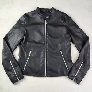 UNIQLO Damen Kunstleder Biker Style Jacke schwarz durchgehender Reißverschluss Größe Small - Bild 1 von 8