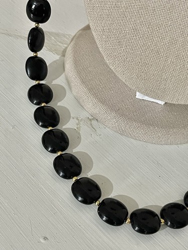 VETEMENTS Collana Perline Nere Filo Singolo 29” Costume Gioielli Moda