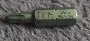 Wera Torx TX 15 By 25mm Screwdriver Bit TX15 T15 Star 867/1 Z TX W - Picture 1 of 1