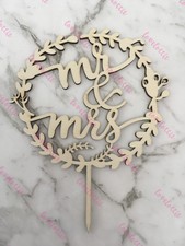 Mr & Mrs (Flower Halo) Rustic Wood Wedding Cake Topper