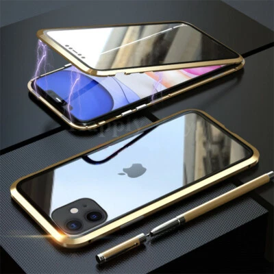 Funda 360 ° para iPhone 16 15 14 13 12 X 7 Adsorción Magnética Vidrio Templado Cubierta Foto 1 de 4