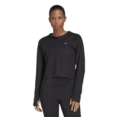 Camiseta de running Adidas para mujer Run Icons cálida manga larga damas fitness negra Foto 1 de 4