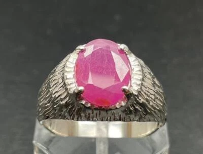 4.555 CT UNTREATED RUBY STERLING SILVER MENS RING SZ 11 7+GRAMS  MINED GEM - Image 1 of 4