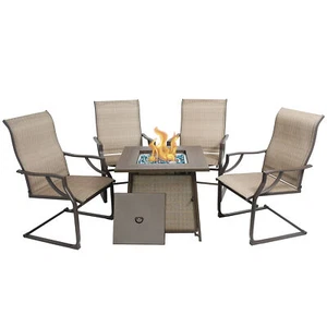 BALI OUTDOORS Propane Fire Pit 28 inch Table Set with 4 Textilene Spring Chairs - Picture 1 of 9