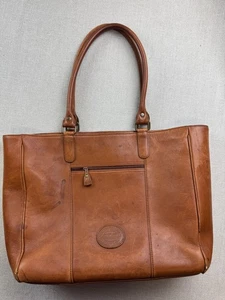 Borsa tote vintage Eddie Bauer invecchiata marrone sella pelle doppia tracolla - Foto 1 di 10