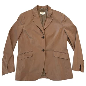 Y2K Talbots Stretch Brown Blazer Suit Jacket Cotton Blend Size 12 Roll Sleeves - Picture 1 of 7
