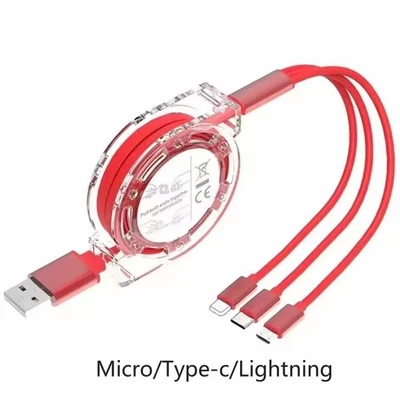 Cable Cargador Retráctil 3 en 1 USB-C, Micro USB para iPhone, Samsung, LG, Motorola Foto 1 de 4