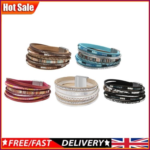 Bracciale Boho Multistrato Braccialetto in Pelle Squisito per Festa di San Valentino ~