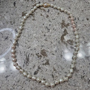 Vintage Faux Pearl Necklace Gold Tone, Rhinestone Accent Jewelry (discolored) - Picture 1 of 8