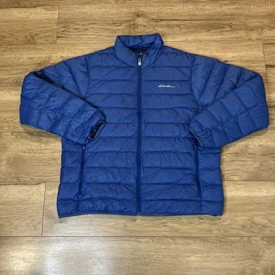 Chaqueta para hombre XL Eddie Bauer plumón de ganso azul acolchado cremallera completa caminata aislada Foto 1 de 4