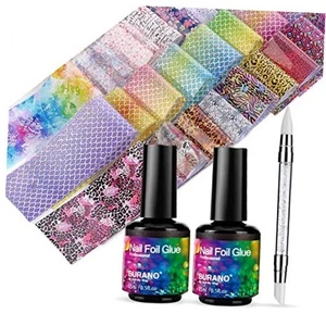 Nail Foil Glue Gel, with 40PCS Foil Sticker 15ML 2 Bottles Foil Gel, Nail - Picture 1 of 7