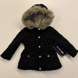 NUEVO CON ETIQUETAS Me Jane Mini Niña 12-18 Meses Imitación Piel Capucha Chaqueta de Invierno Negra - Imagen 1 de 10