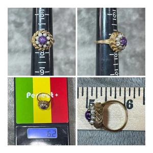 Anello vintage oro 10 kt stella zaffiro semi perle aureola! Senza rottami!! 6,2 gr. ! Tg. 7! - Foto 1 di 12